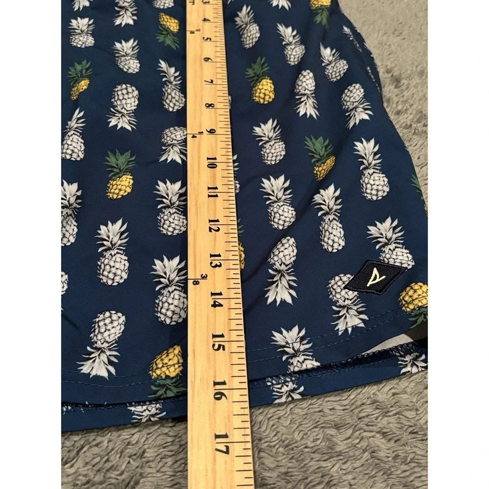 Sperry Mens Blue Pineapple Print Swim Trunks Size L Elastic Waist Mesh Lined